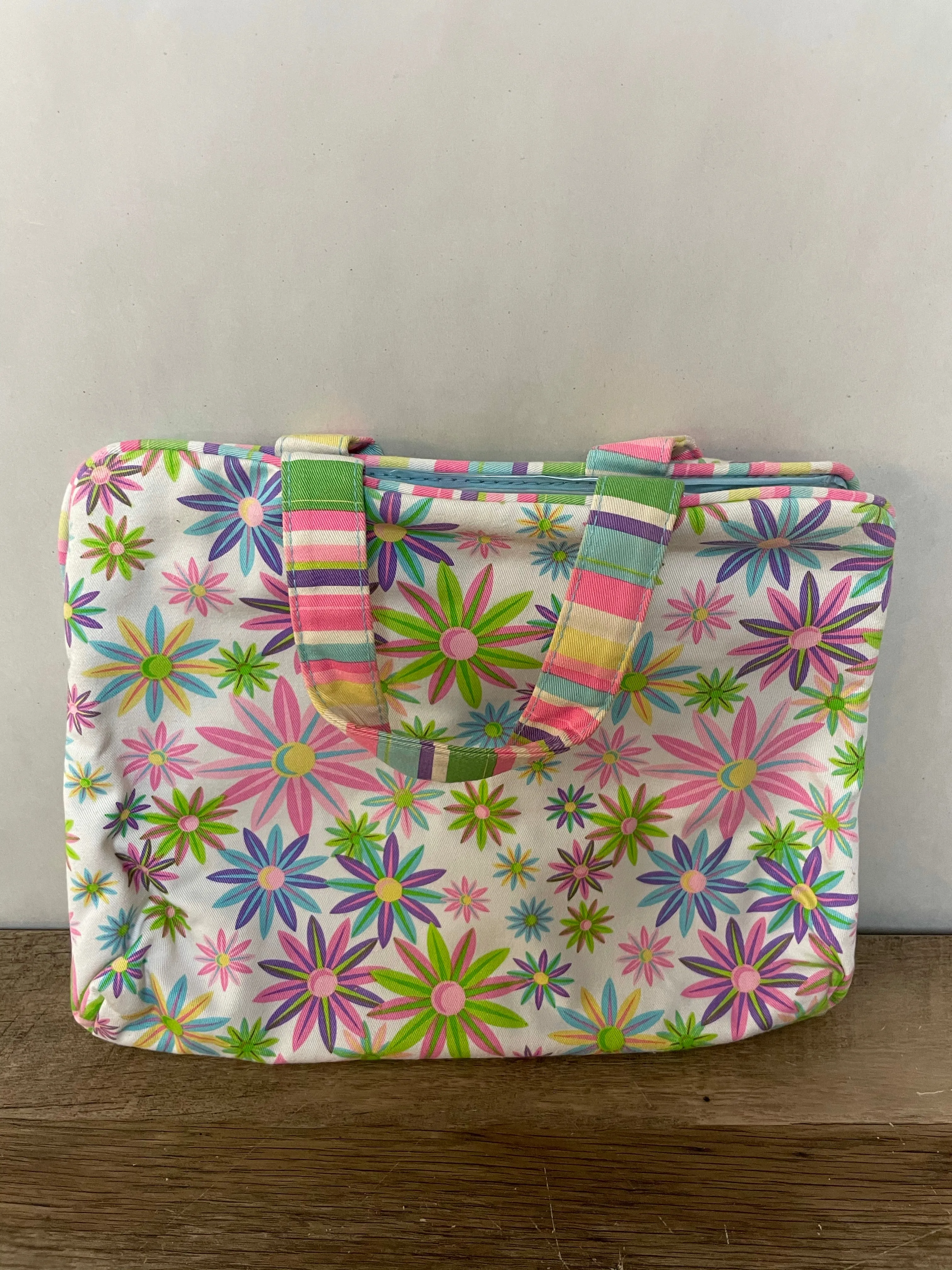 €€* Travel Makeup Bags 3 Pc Set Bright Floral/Stripe Toiletry Foldable Hanging Cosmetic Organizer