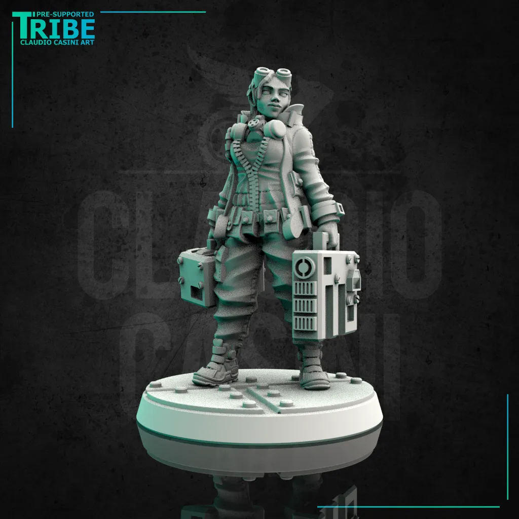 (0080) Female mechanic medic cyberpunk with medi-kit and tool bag