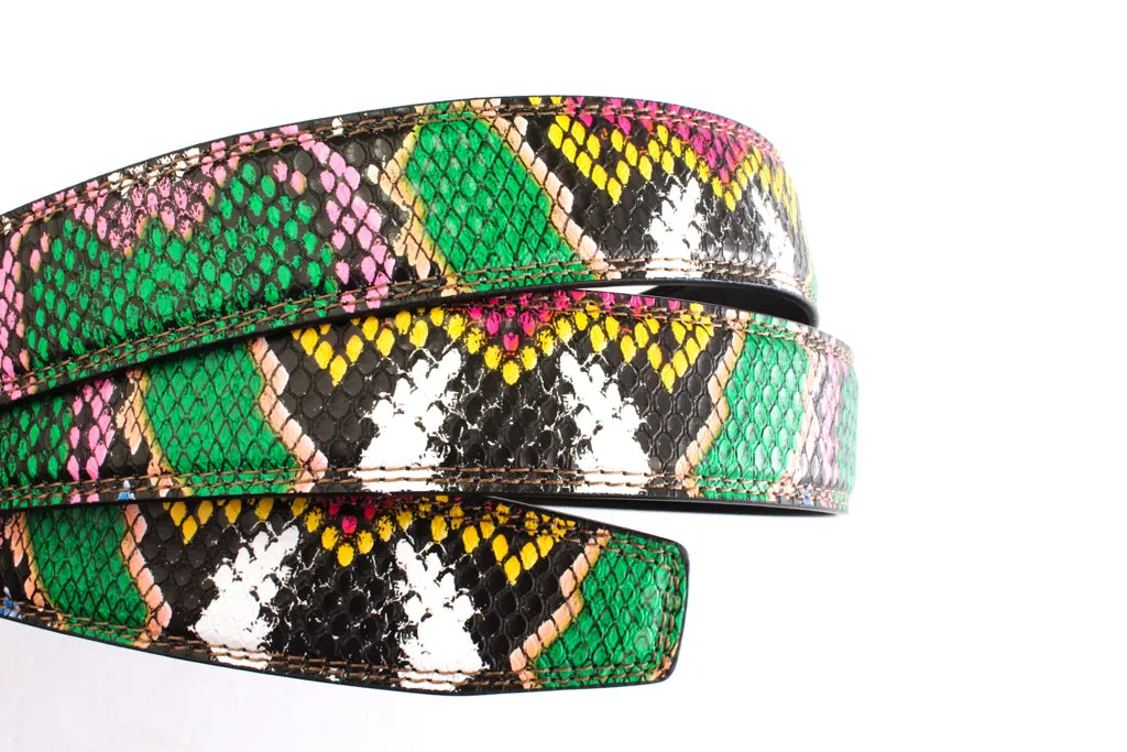 1.25" Multi-Colored Boa Print Strap - Green / Light Pink