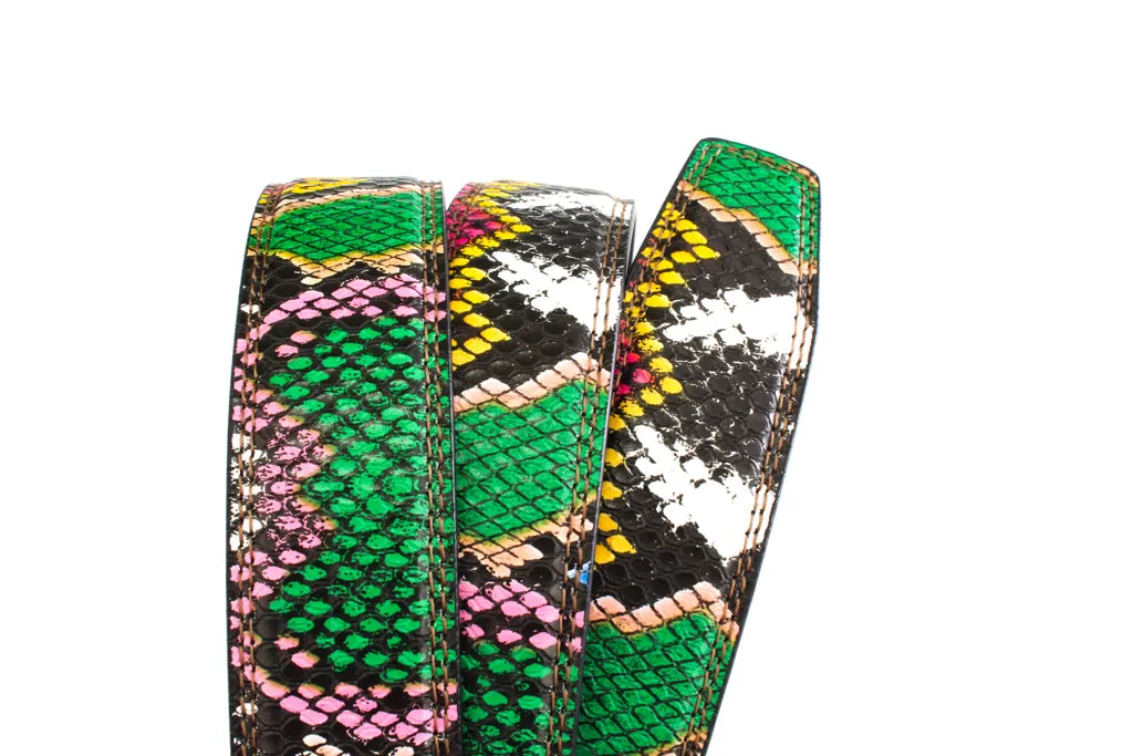 1.25" Multi-Colored Boa Print Strap - Green / Light Pink