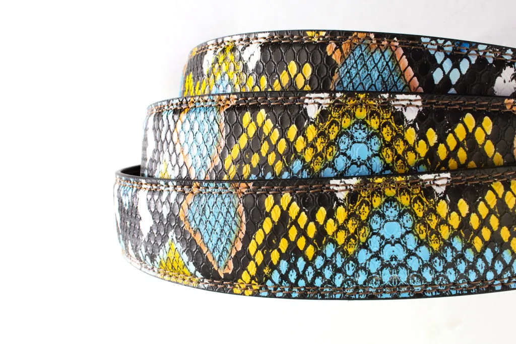 1.25" Multi-Colored Boa Print Strap -Light Blue / Yellow