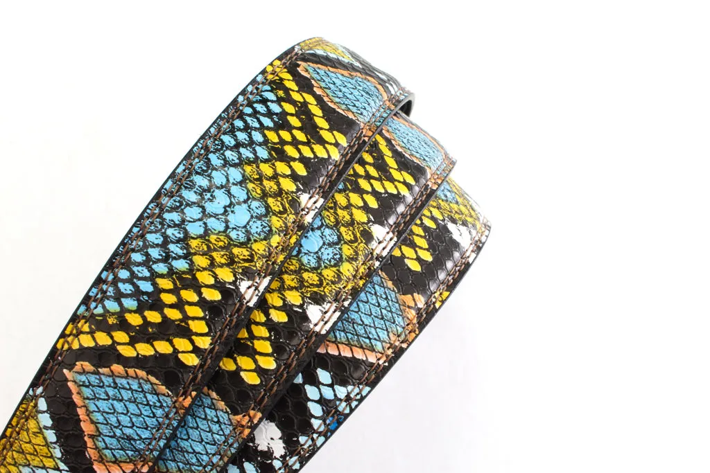 1.25" Multi-Colored Boa Print Strap -Light Blue / Yellow