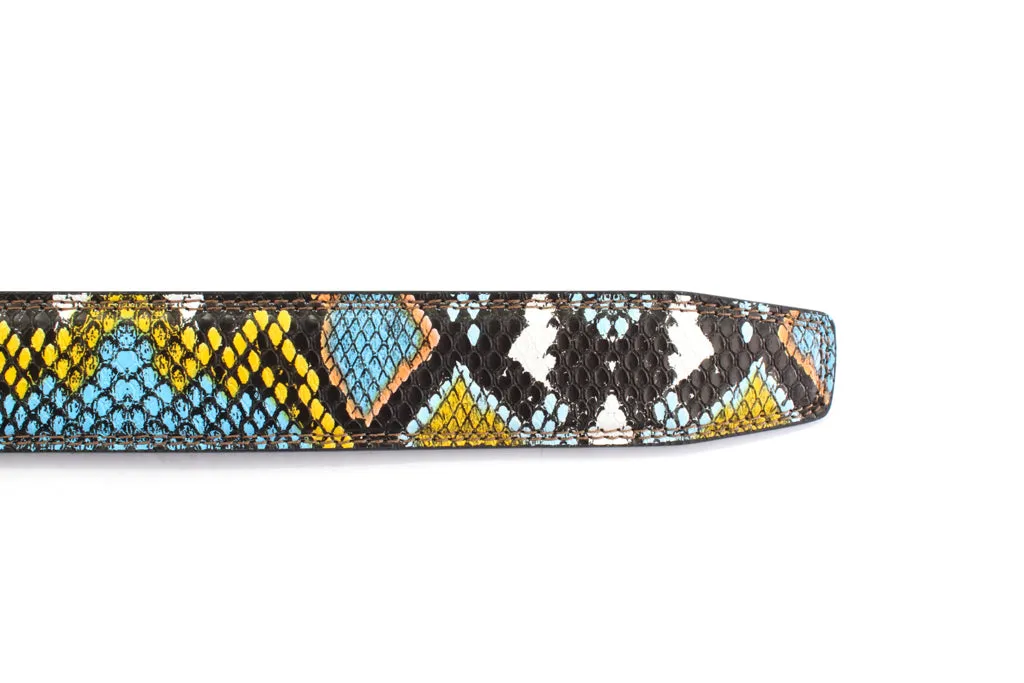 1.25" Multi-Colored Boa Print Strap -Light Blue / Yellow