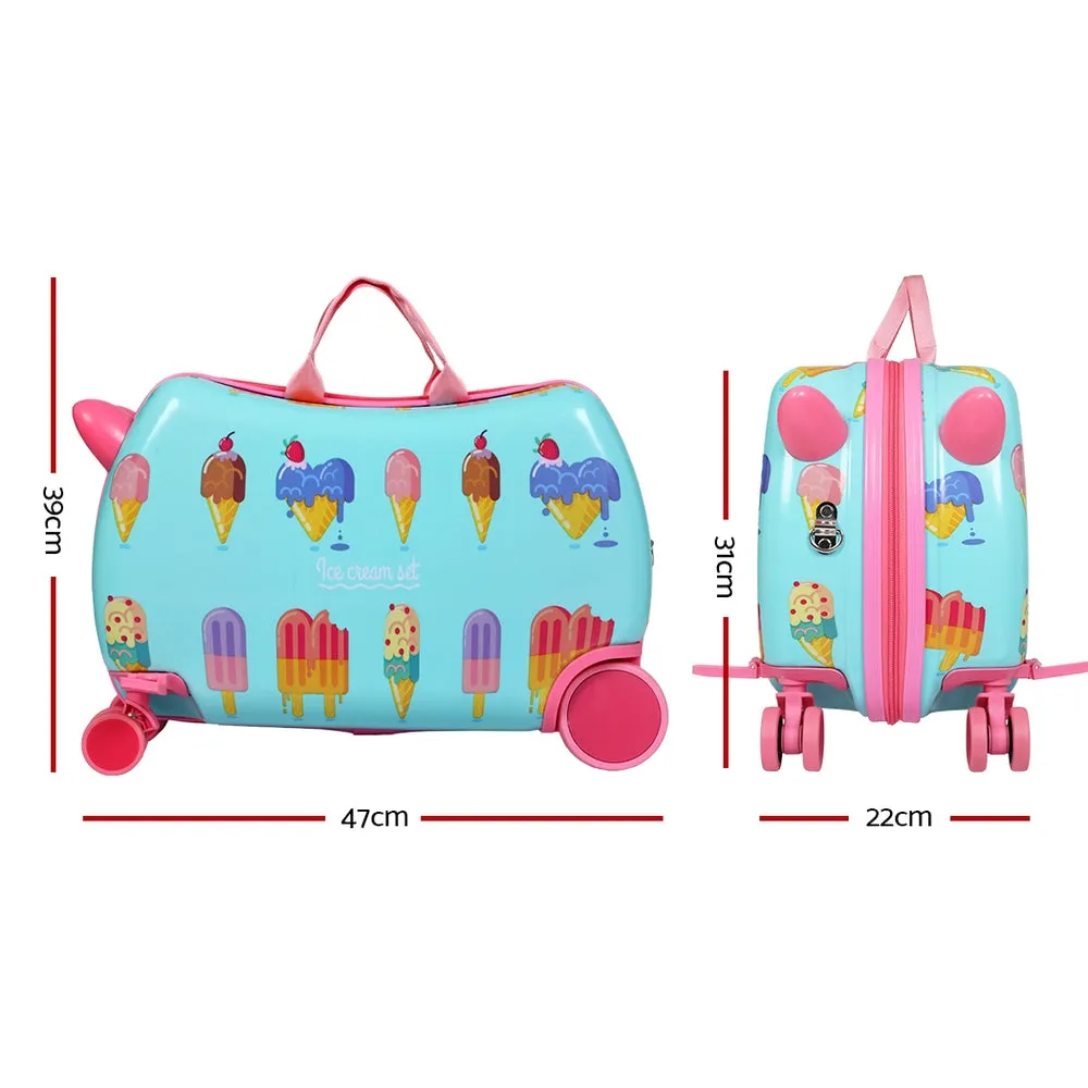 17inch Kids Ride On Luggage Children Suitcase Trolley Travel - Ice Cream