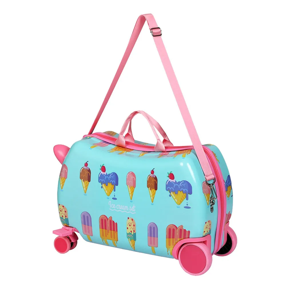 17inch Kids Ride On Luggage Children Suitcase Trolley Travel - Ice Cream