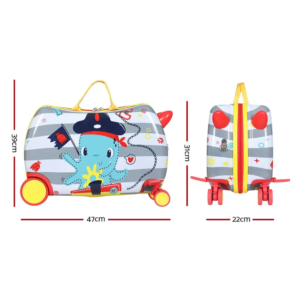 17inch Kids Ride On Luggage Children Suitcase Trolley Travel - Octopus