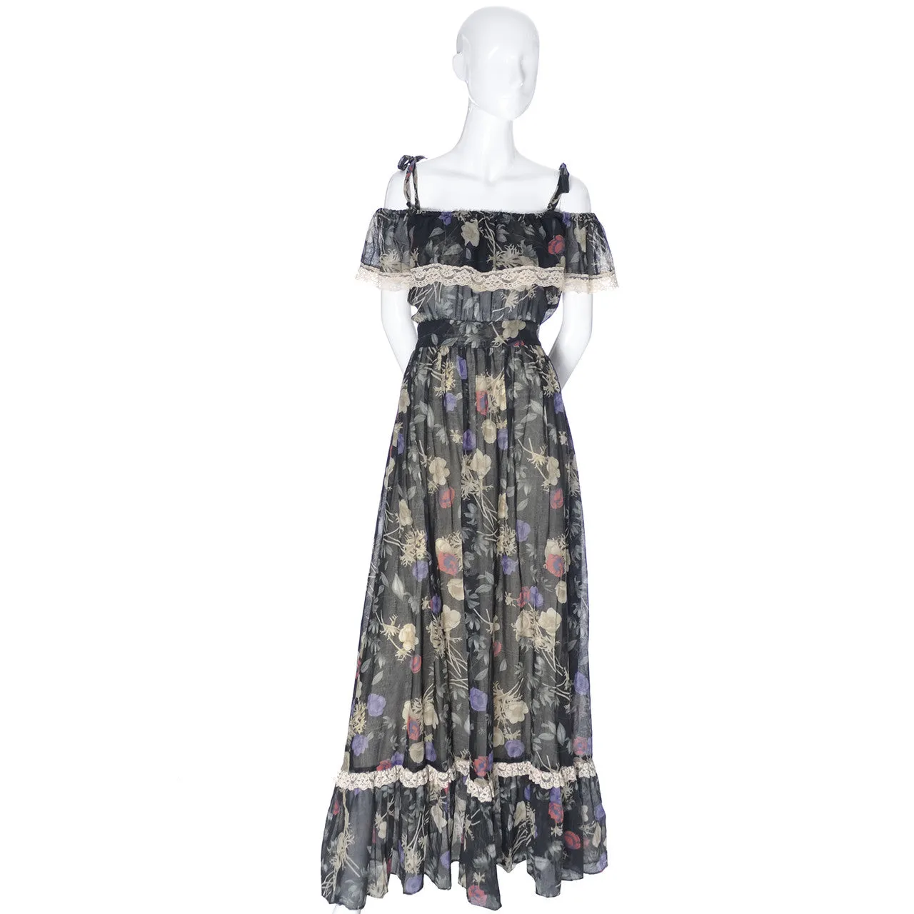 1970s Gunne Sax by Jessica Off Shoulder Vintage Maxi Dress