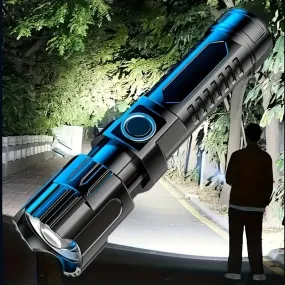 1pc Multi-functional Outdoor Strong Light LED Long-range Telescopic Zoom Flashlight, Plastic USB Rechargeable Flashlight