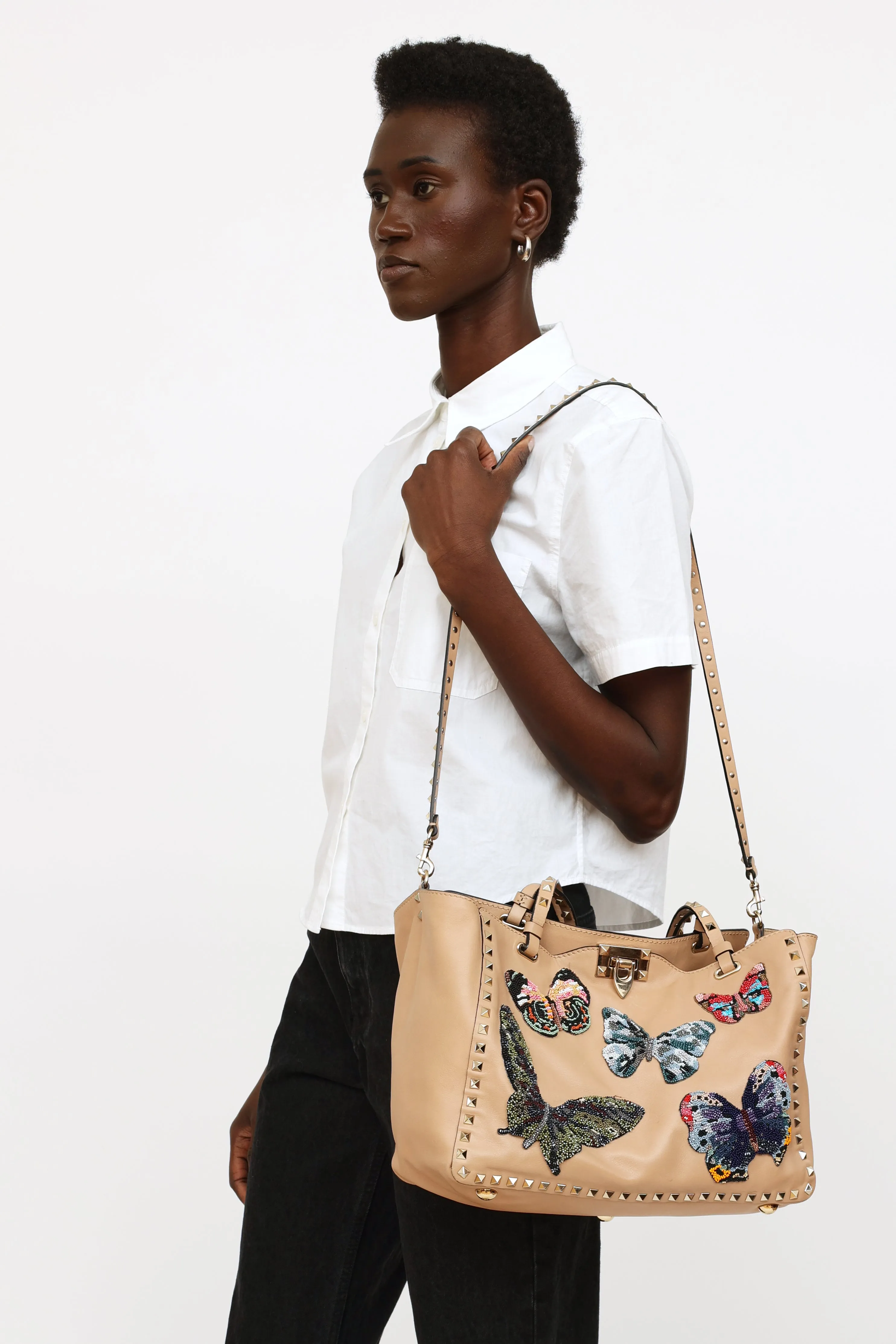 2017 Beige Embroidered Tote Bag