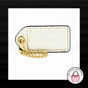 2.5" Large COACH WHITE IVORY LEATHER BRASS KEY FOB BAG CHARM KEYCHAIN HANGTAG TAG