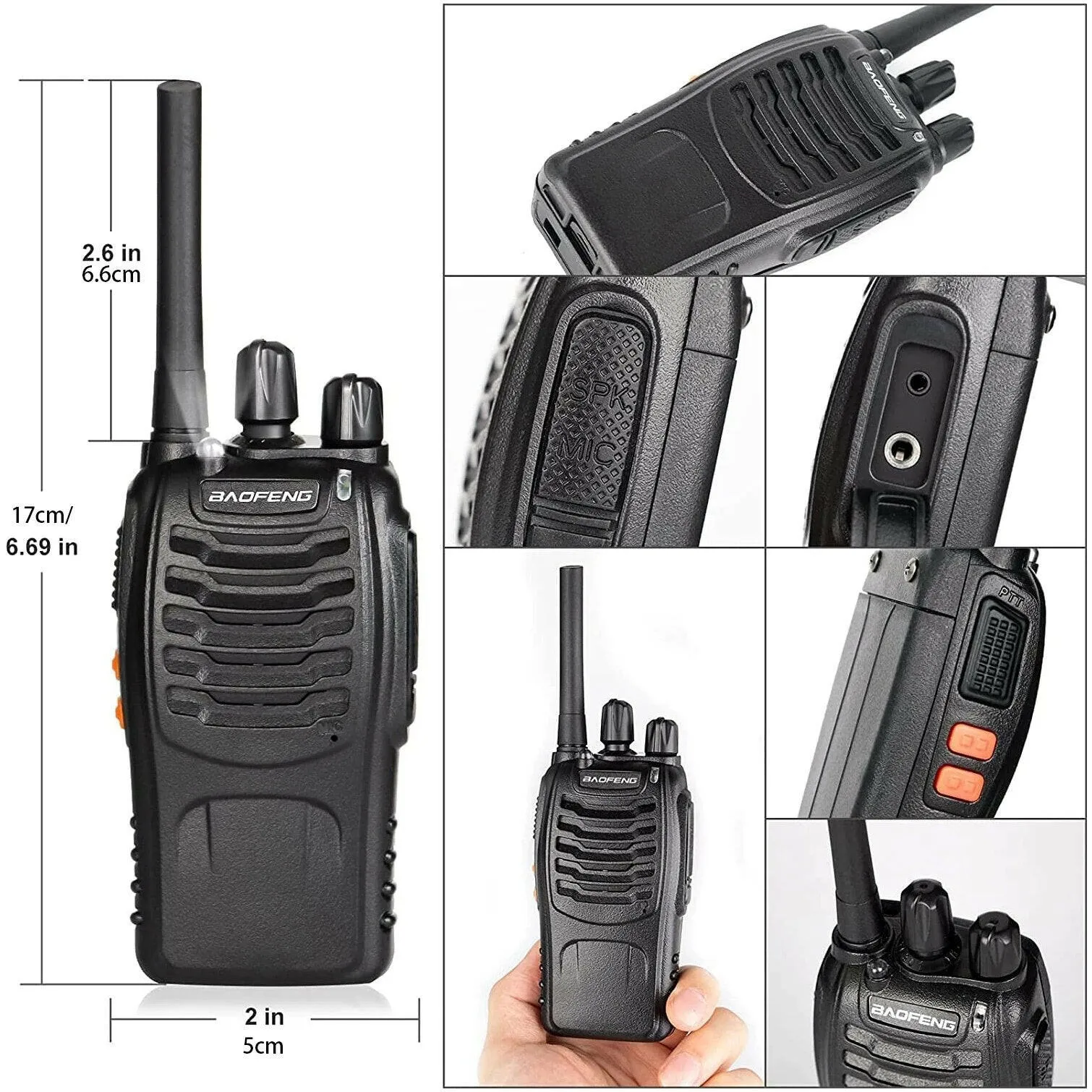 2PCS BAOFENG 888S Amateur Handheld Two Way Radio TH888S UHF Portable Walkie Talkies for Adults, Hiking Biking Camping