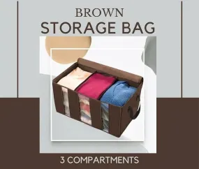 3 Compartment Storage Organizer / Clothes Storage Bags - Brown