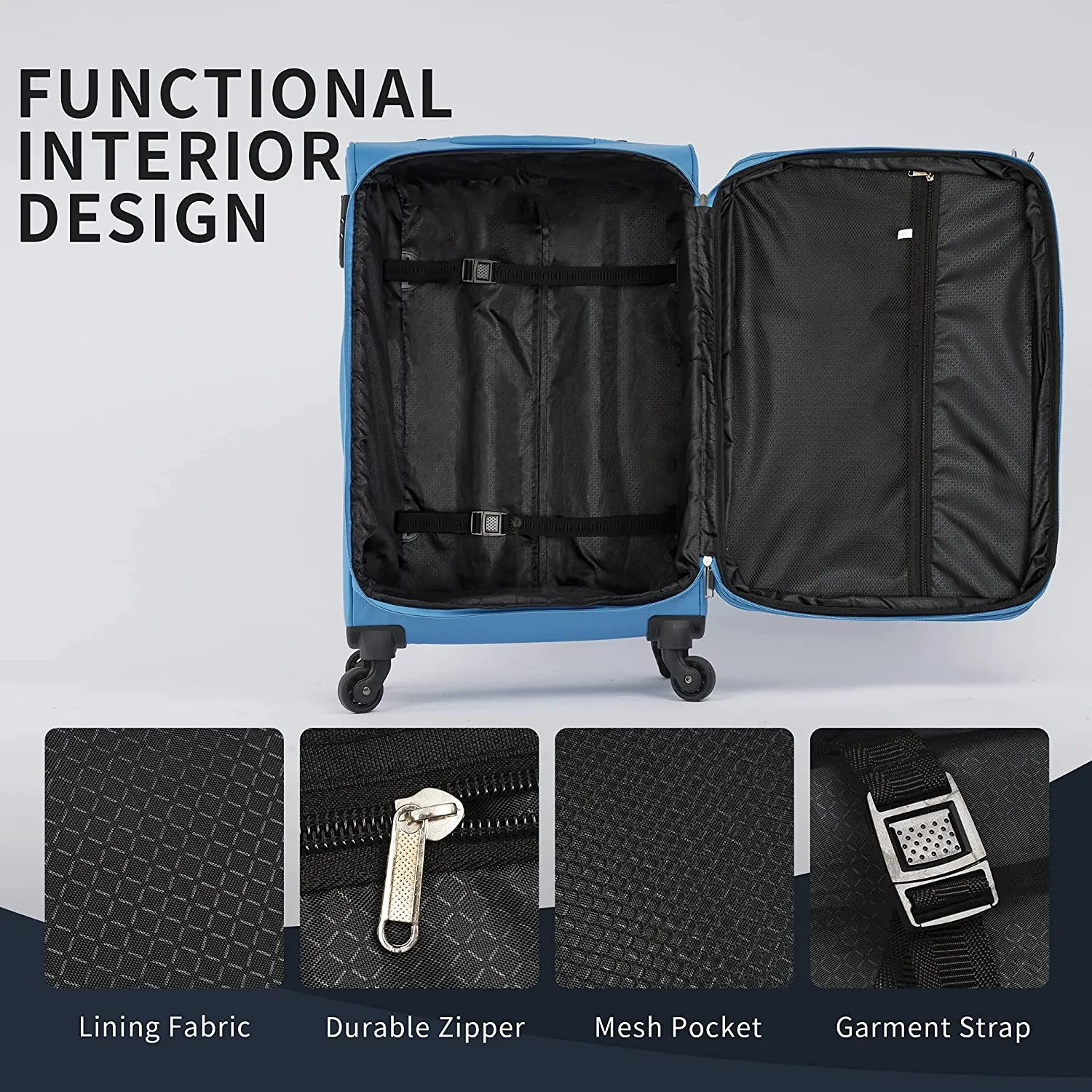 3-Pack: Softside Travel Luggage Set with TSA Lock