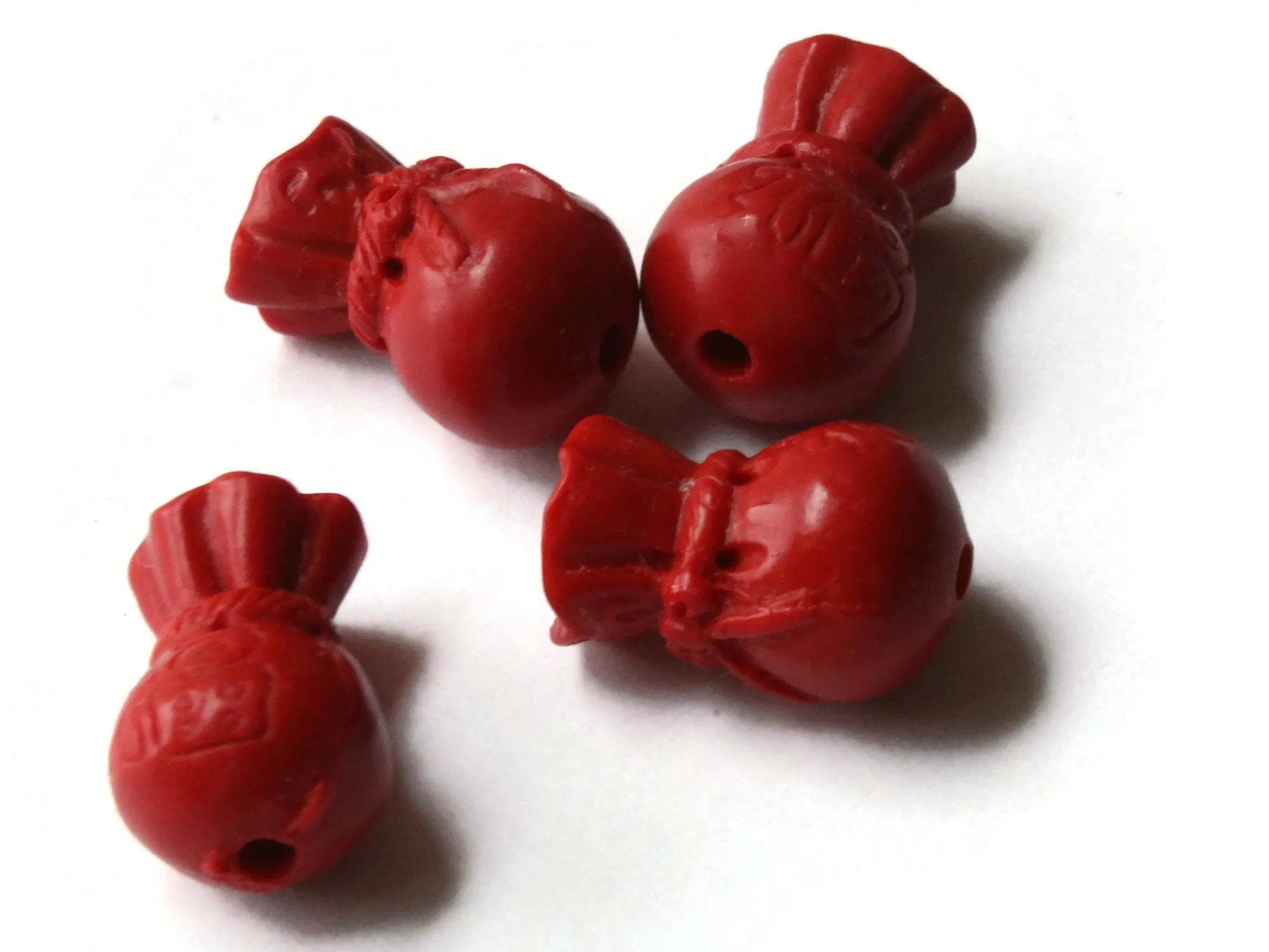 4 16mm Lucky Money Bag Carved Cinnabar Beads Red Lacquer Beads