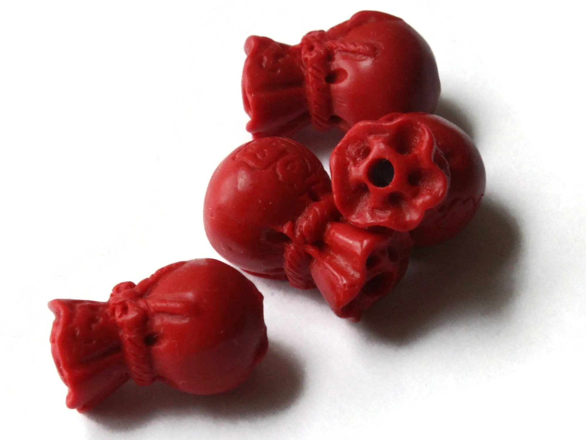 4 16mm Lucky Money Bag Carved Cinnabar Beads Red Lacquer Beads