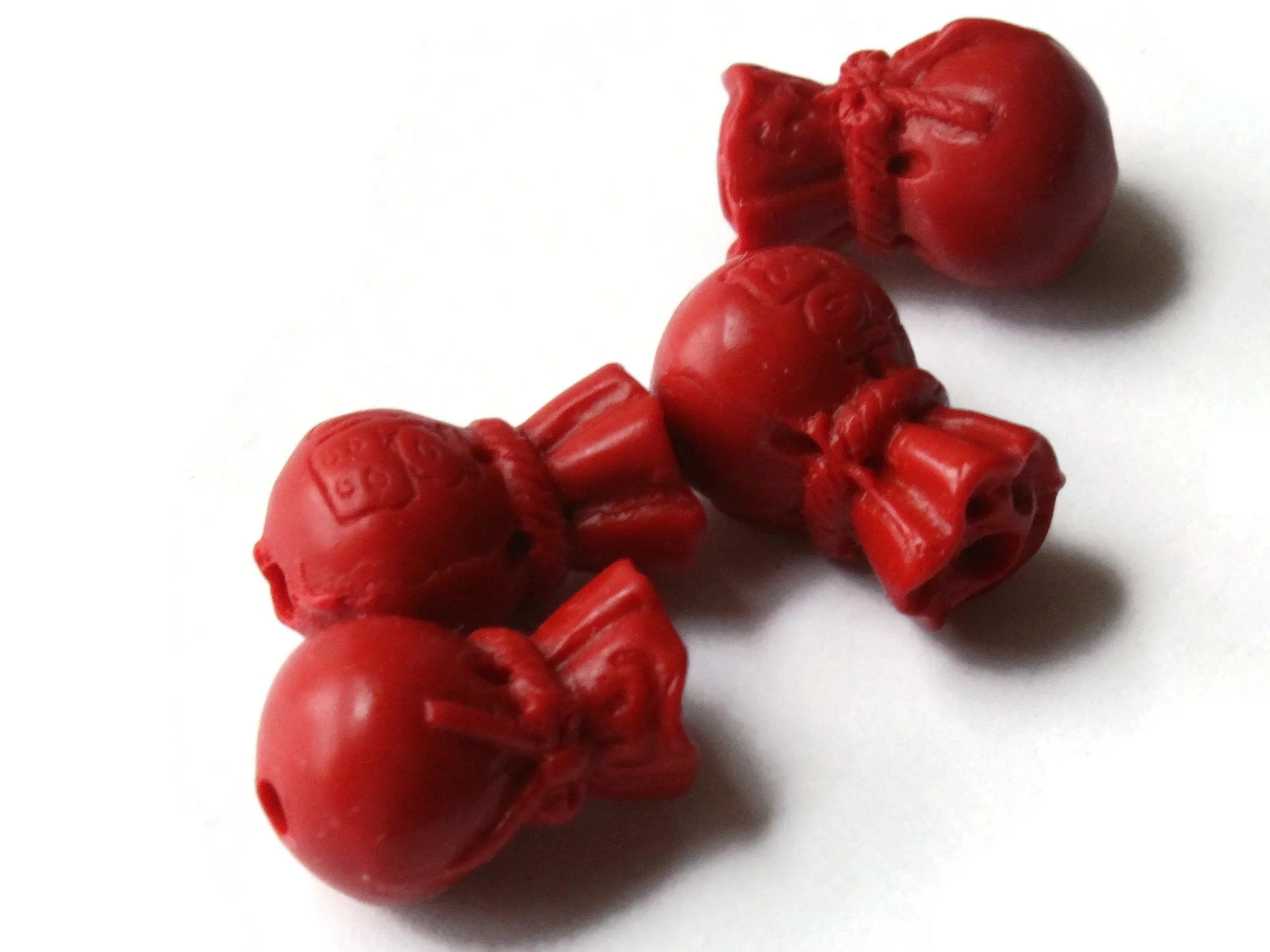 4 16mm Lucky Money Bag Carved Cinnabar Beads Red Lacquer Beads