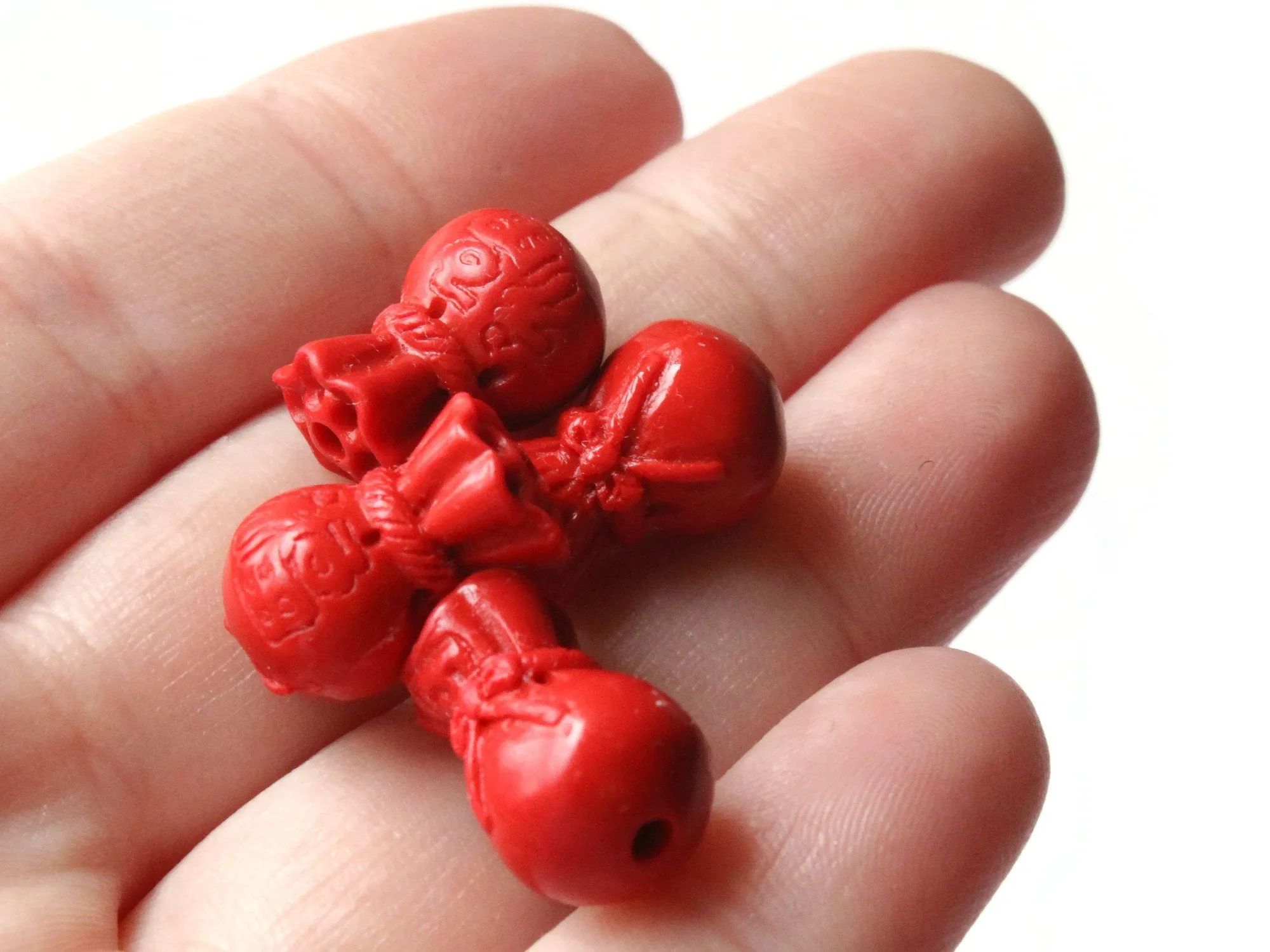 4 16mm Lucky Money Bag Carved Cinnabar Beads Red Lacquer Beads