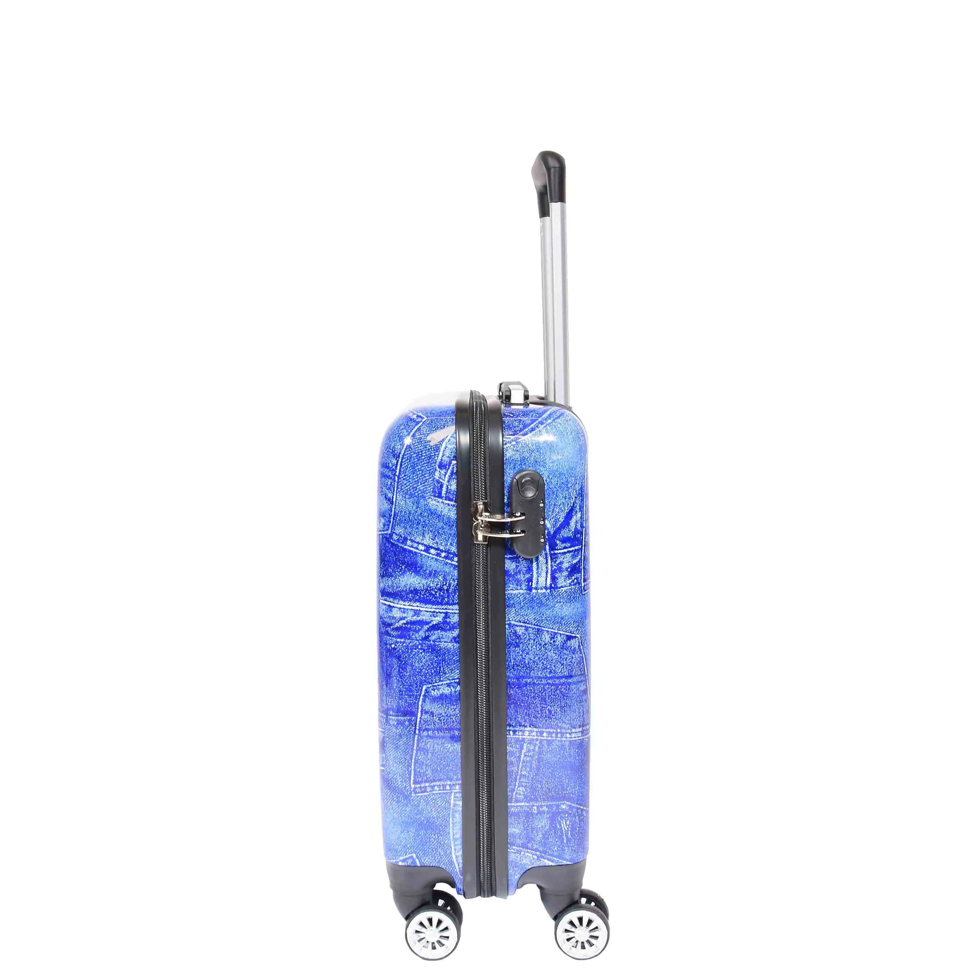 4 Wheeled Cabin Hard Luggage Jeans Print DETROIT Blue