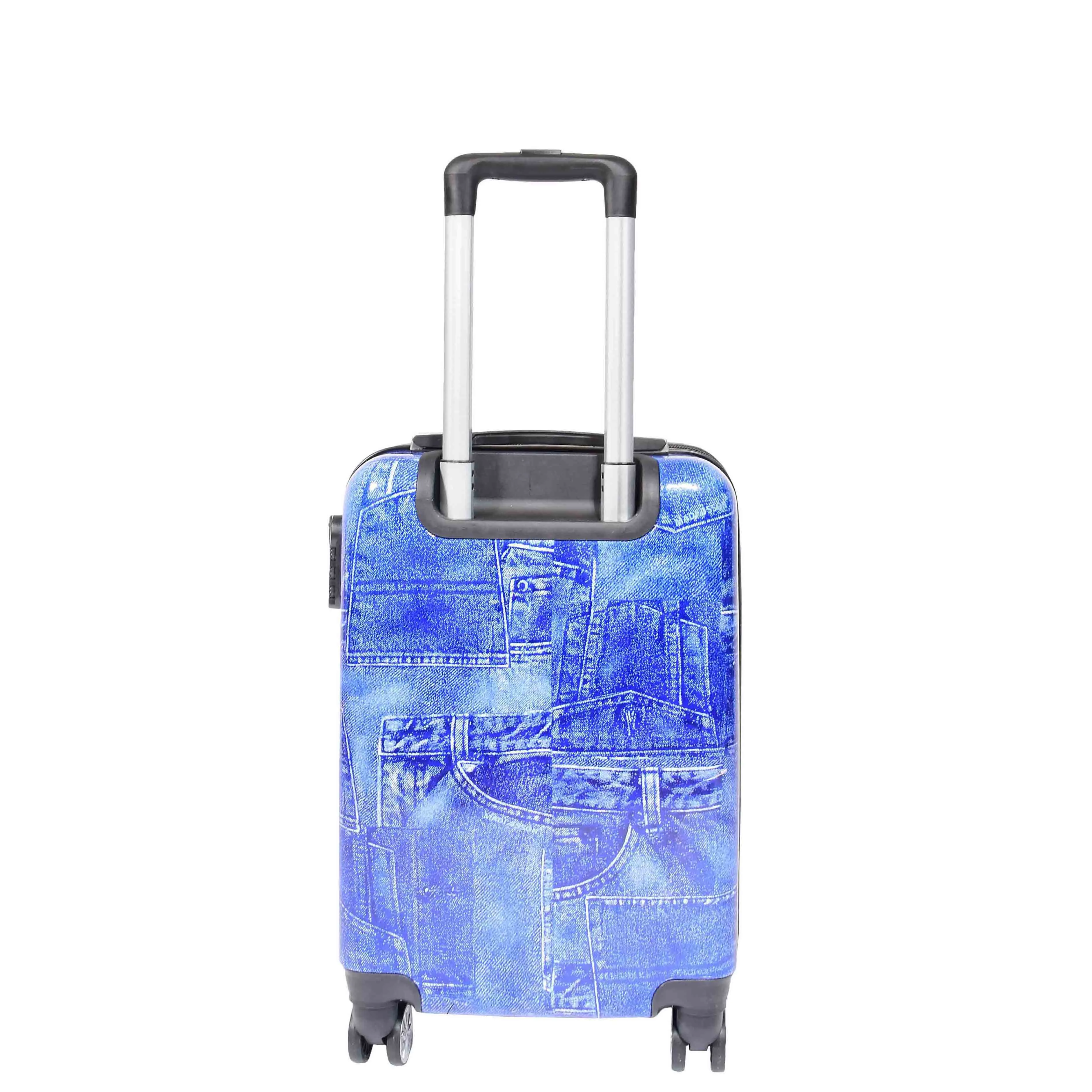 4 Wheeled Cabin Hard Luggage Jeans Print DETROIT Blue