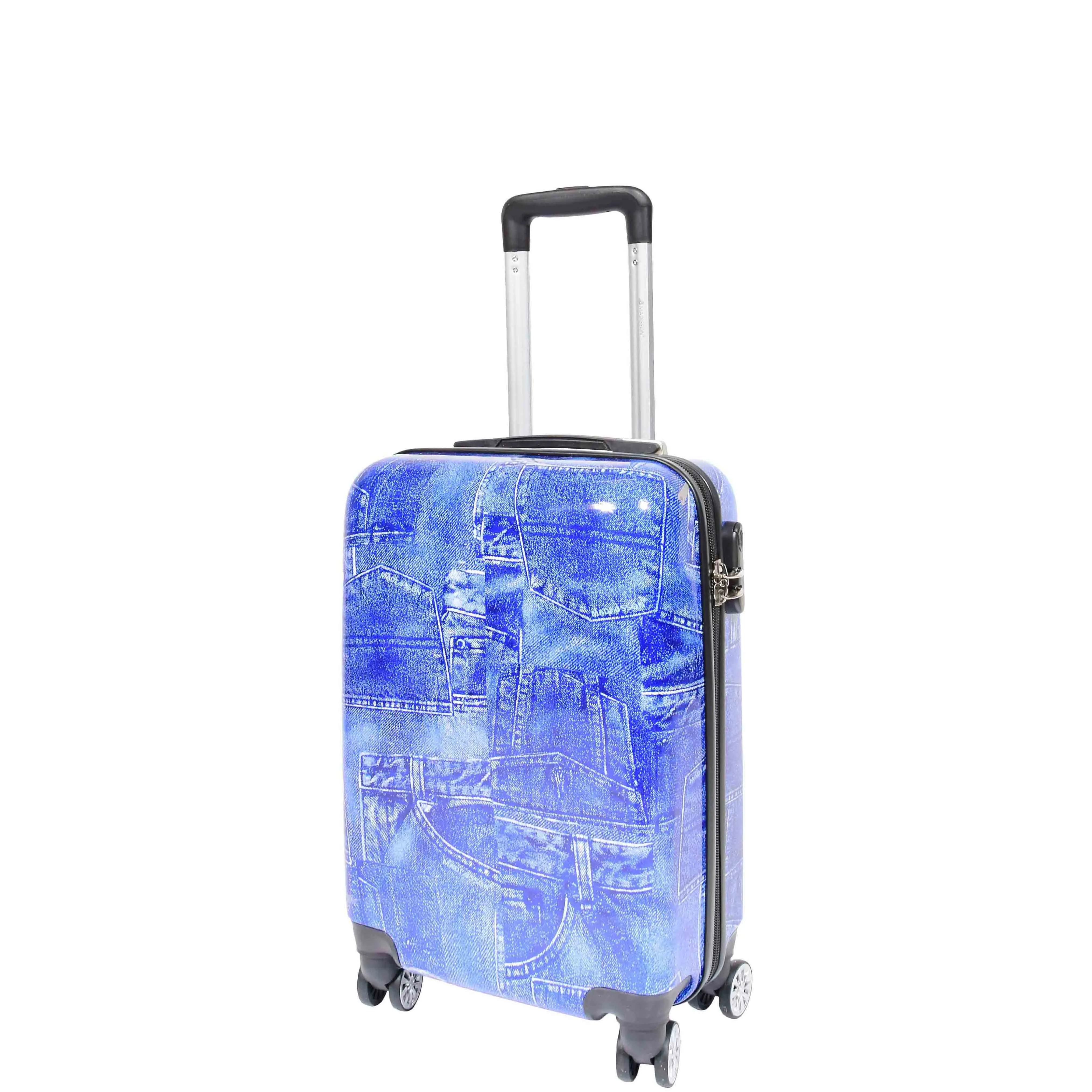 4 Wheeled Cabin Hard Luggage Jeans Print DETROIT Blue