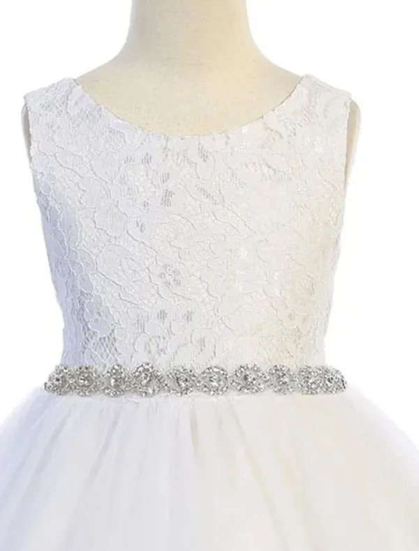 456-A Lace Illusion Girls First Communion or Flower Girl Dress with Rhinestone Trim