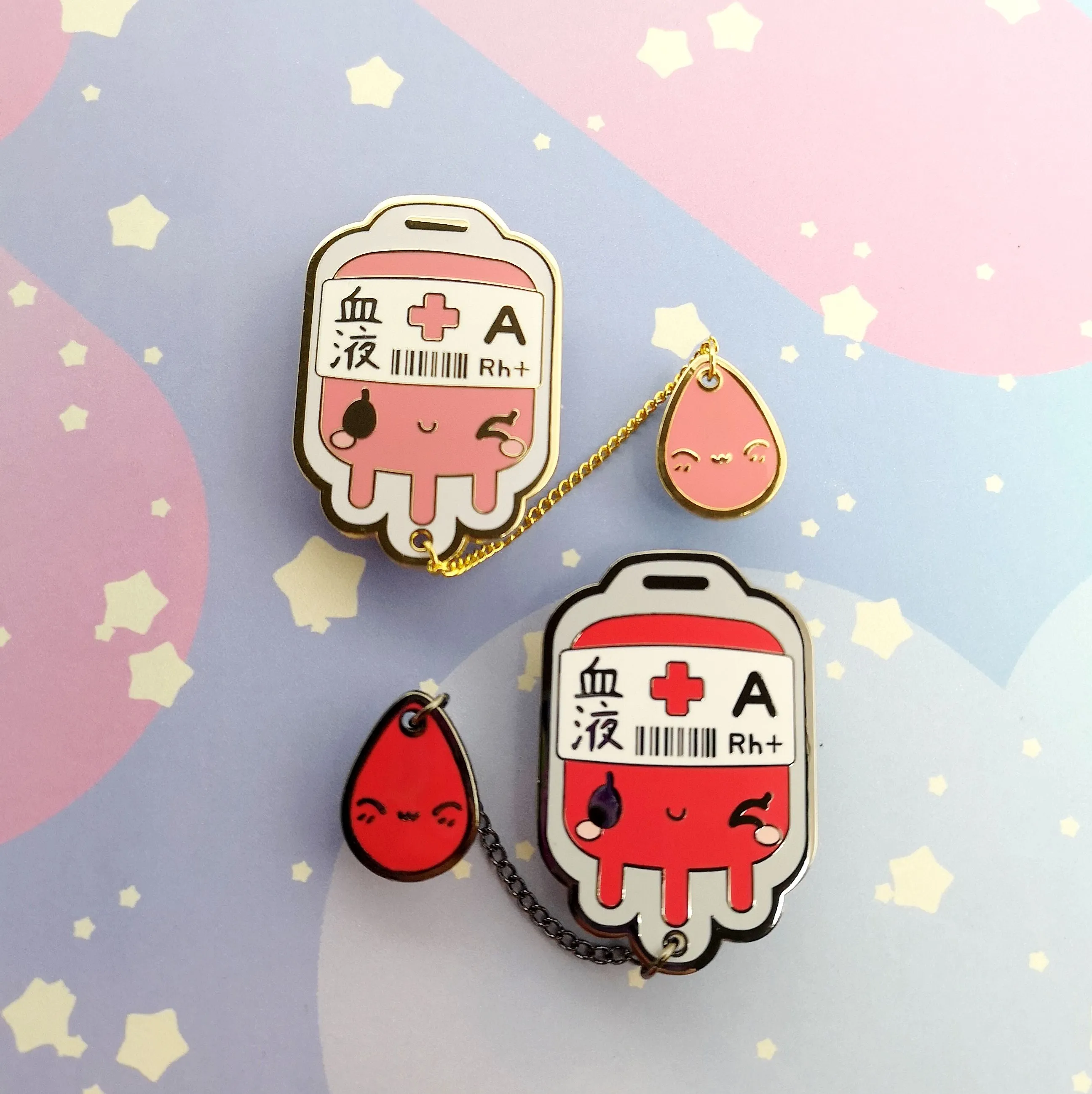 A  Positive Blood Bag-- Hard Enamel Collar Pin -- Kawaii Medical Pins Series