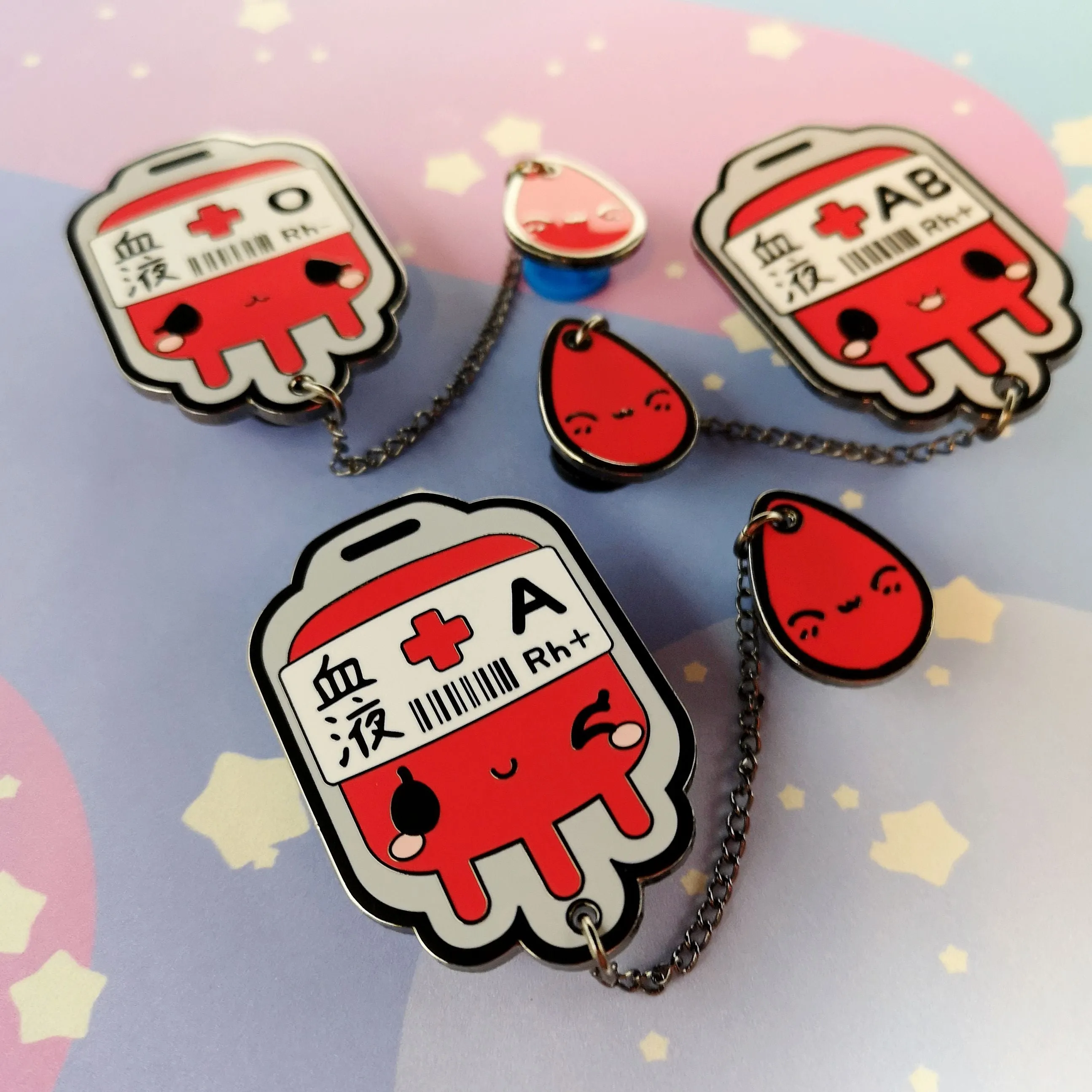 A  Positive Blood Bag-- Hard Enamel Collar Pin -- Kawaii Medical Pins Series