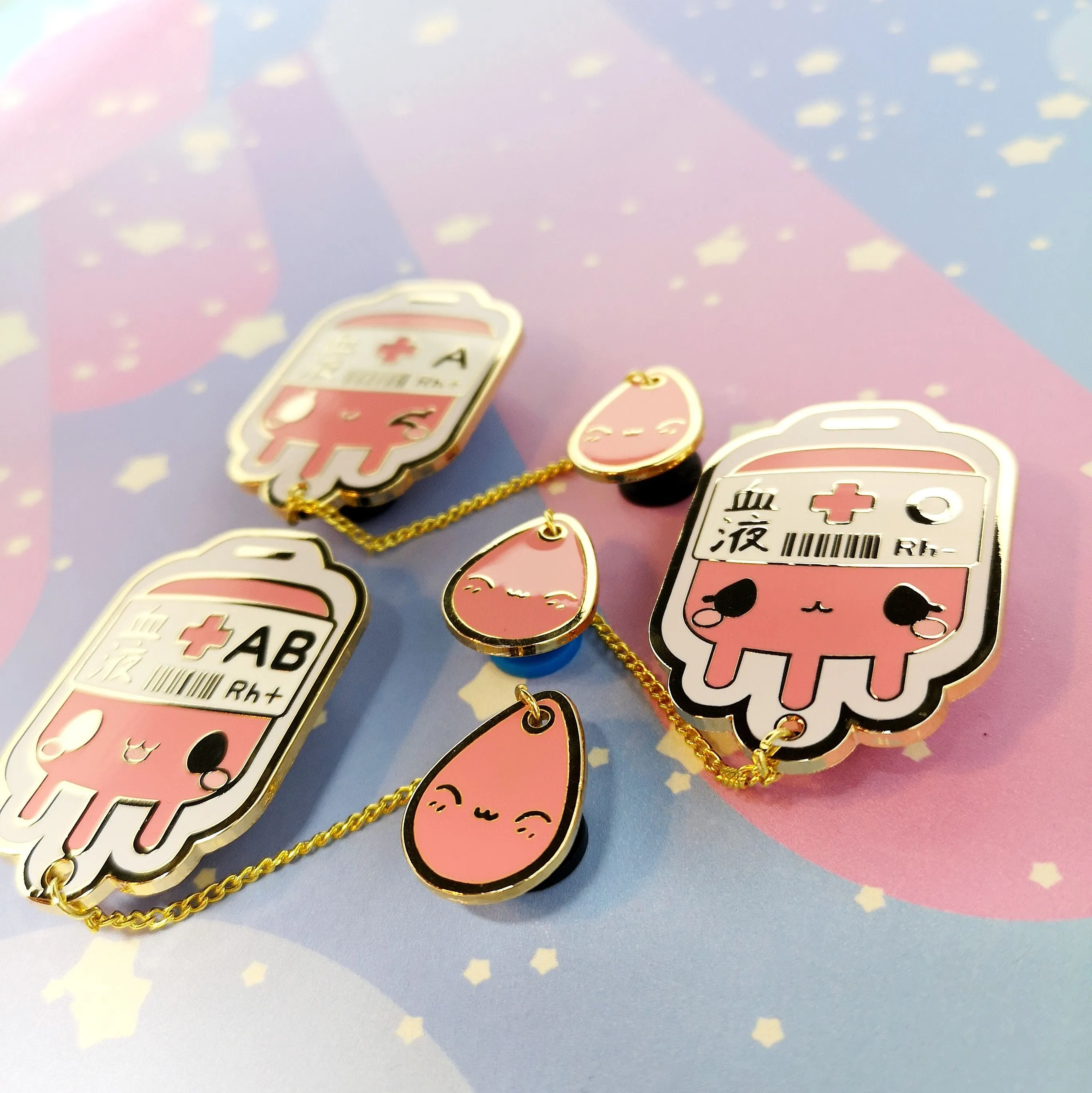 A  Positive Blood Bag-- Hard Enamel Collar Pin -- Kawaii Medical Pins Series