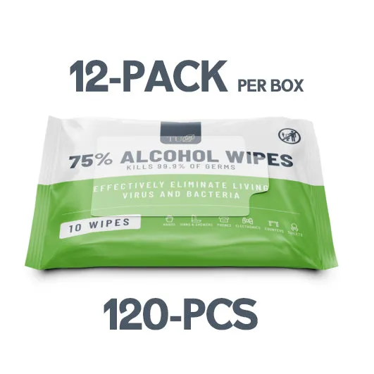 Antibacterial Wipes 75% Medical Alcohol, 12-packs (Total 120 pcs)