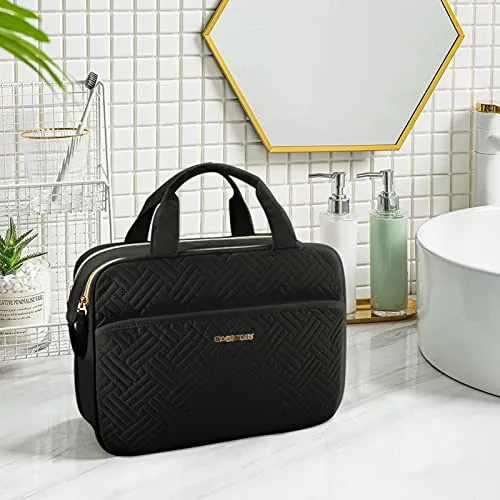 BAGSMART Toiletry Bag for Women, Large Toiletry Bag Water-resistant Makeup Cosmetic Organizer Bag Door Room Essentials for Accessories, Shampoo, Full Sized Container, Toiletries (Medium, Black)