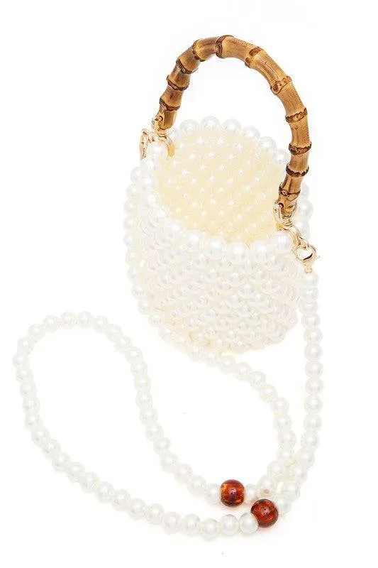 Bamboo Top Handle Beaded Bucket Clutch Bag