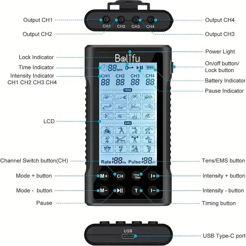 Belifu 4-Channel TENS EMS Unit