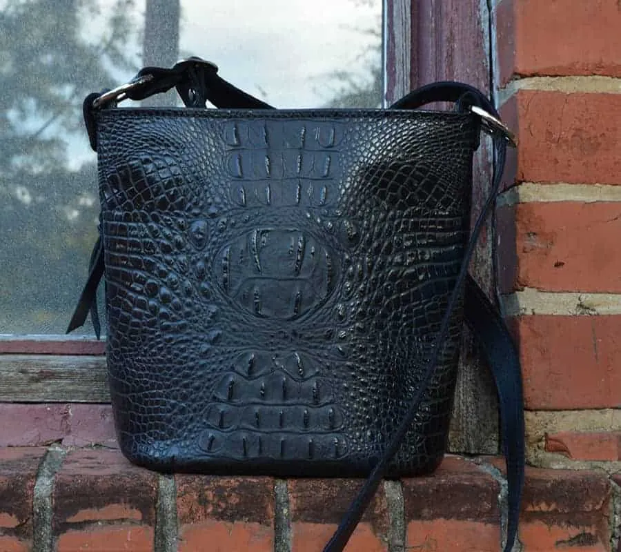 Black Embossed Croc Bucket Gun Concealment Purse