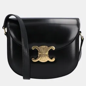 Black Leather Besace Triomphe Shoulder Bag