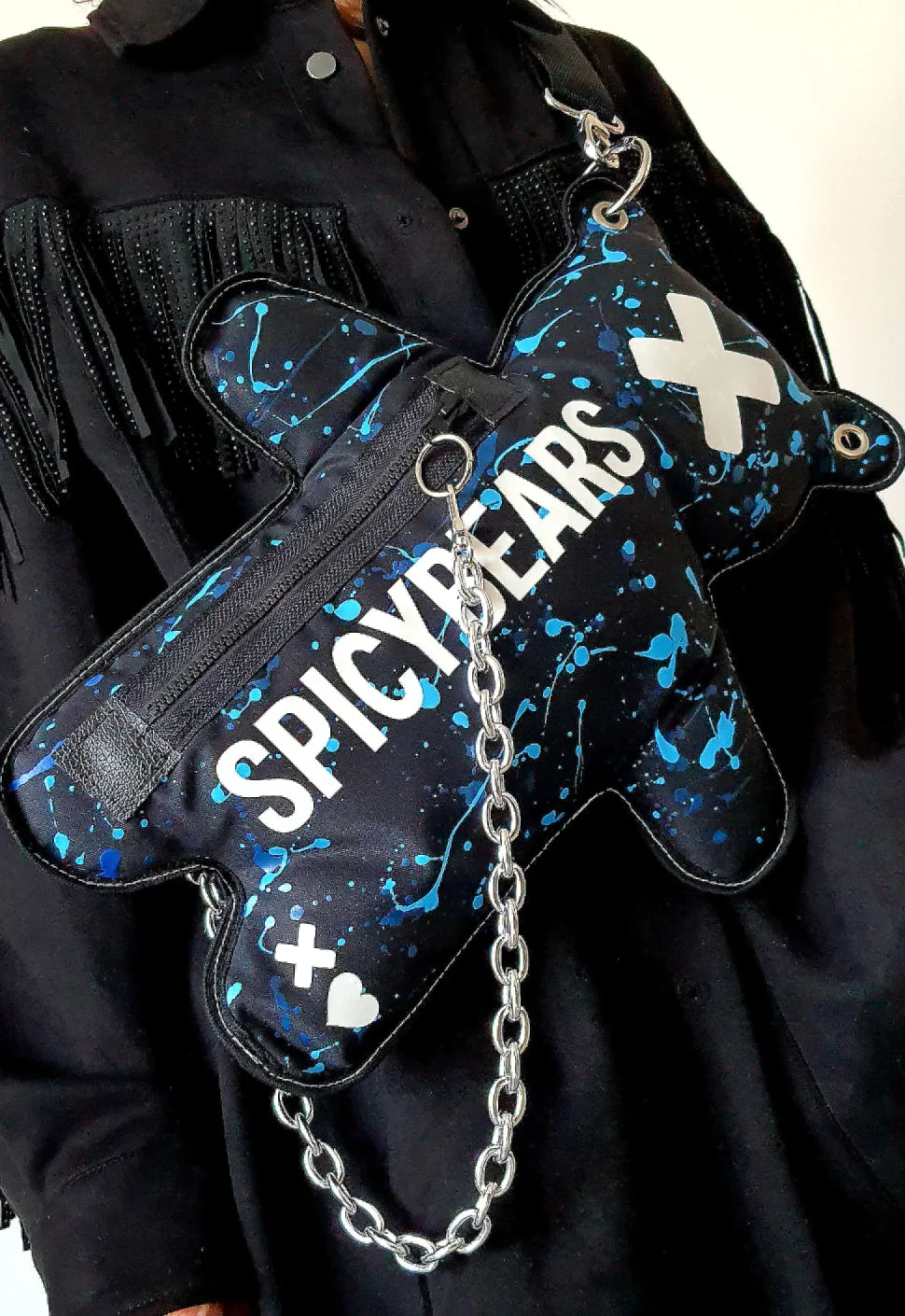 Black | White Reflective Bear Bag with a Splash Of Blue