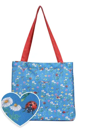 Blue Ladybug Print Canvas Shopping Bag