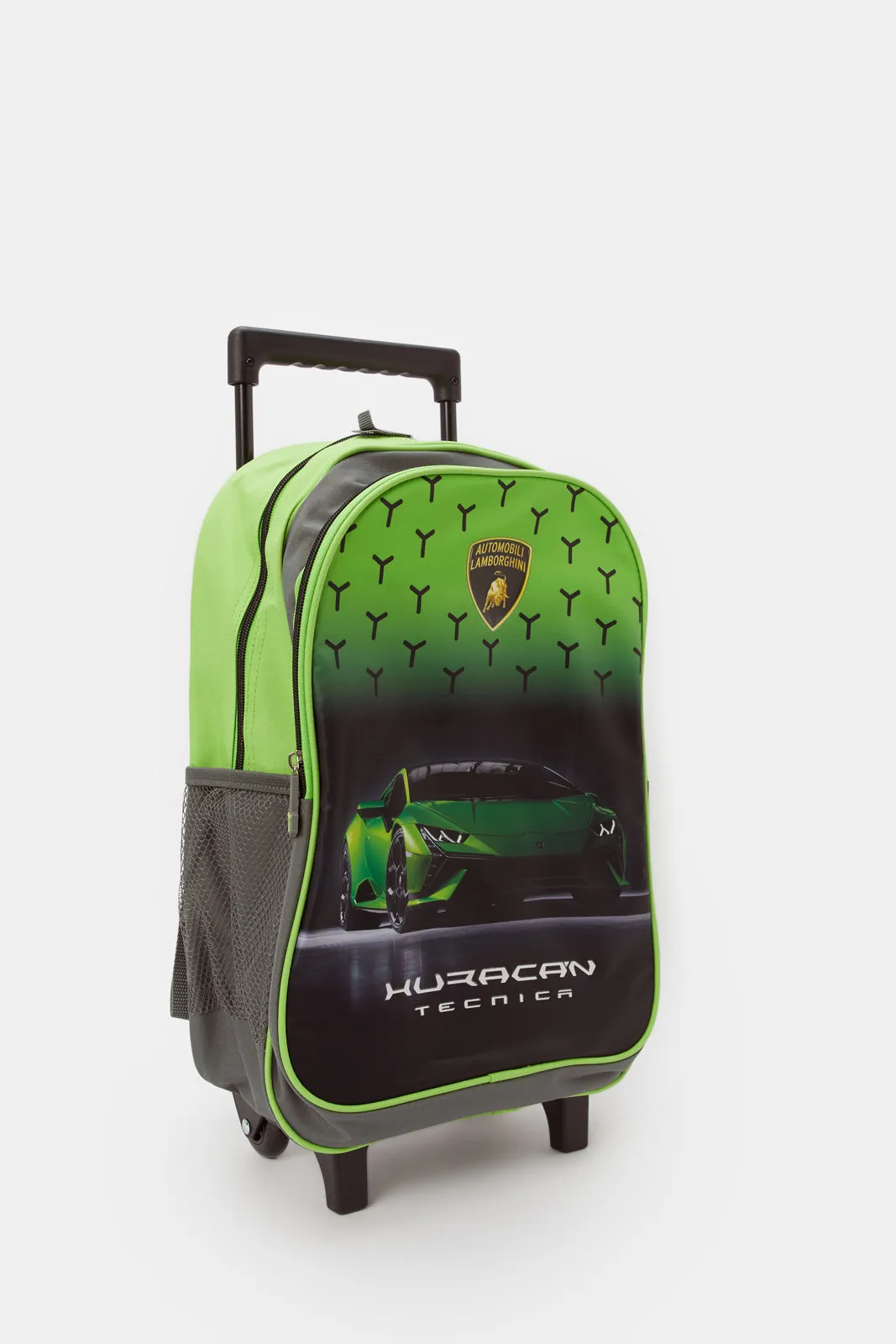 Boys Green Lamborghini Print Trolley Backpack Set (5 Piece)