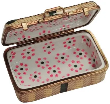 Brown Suitcase Travel Case Limoges Box Porcelain