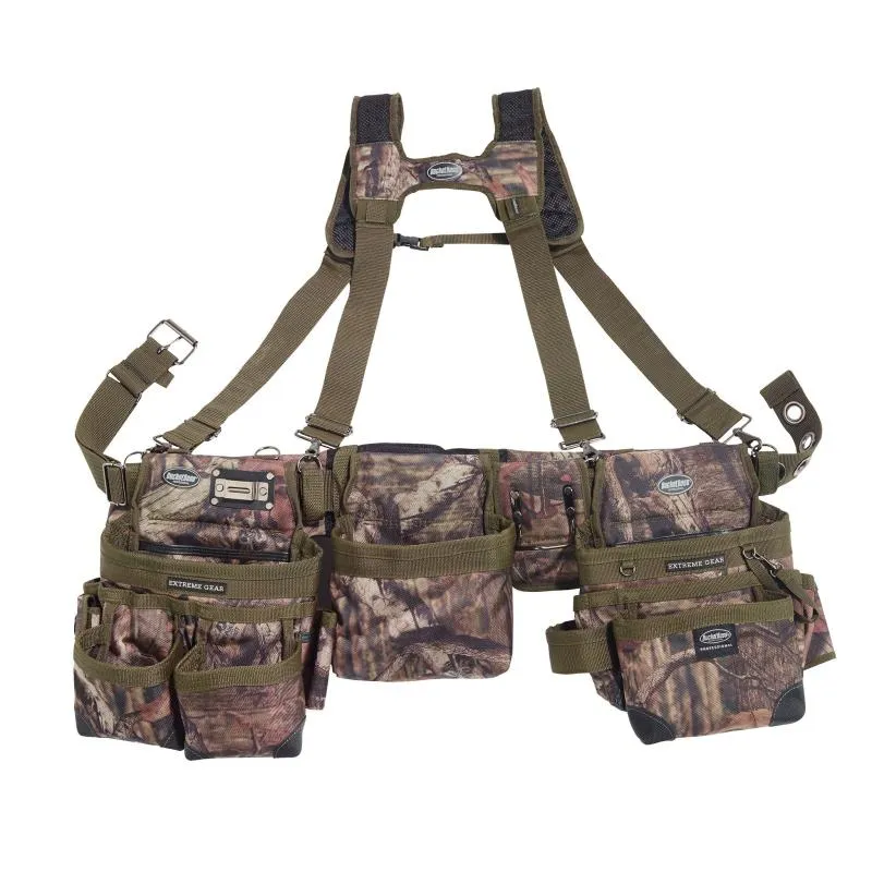 Bucket Boss 55185-MOSC 3 Bag Tool Bag Set with Suspenders in Mossy Oak Camo.