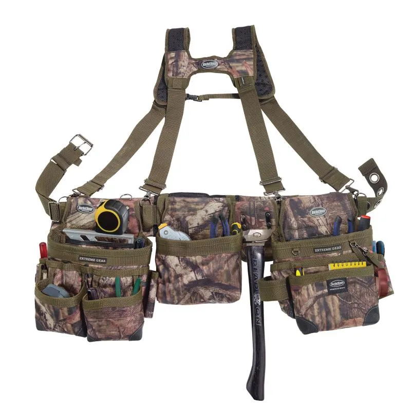 Bucket Boss 55185-MOSC 3 Bag Tool Bag Set with Suspenders in Mossy Oak Camo.