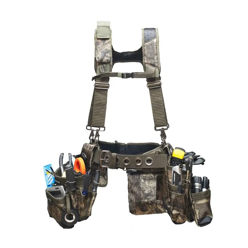 Bucket Boss 55185-MOSC 3 Bag Tool Bag Set with Suspenders in Mossy Oak Camo.