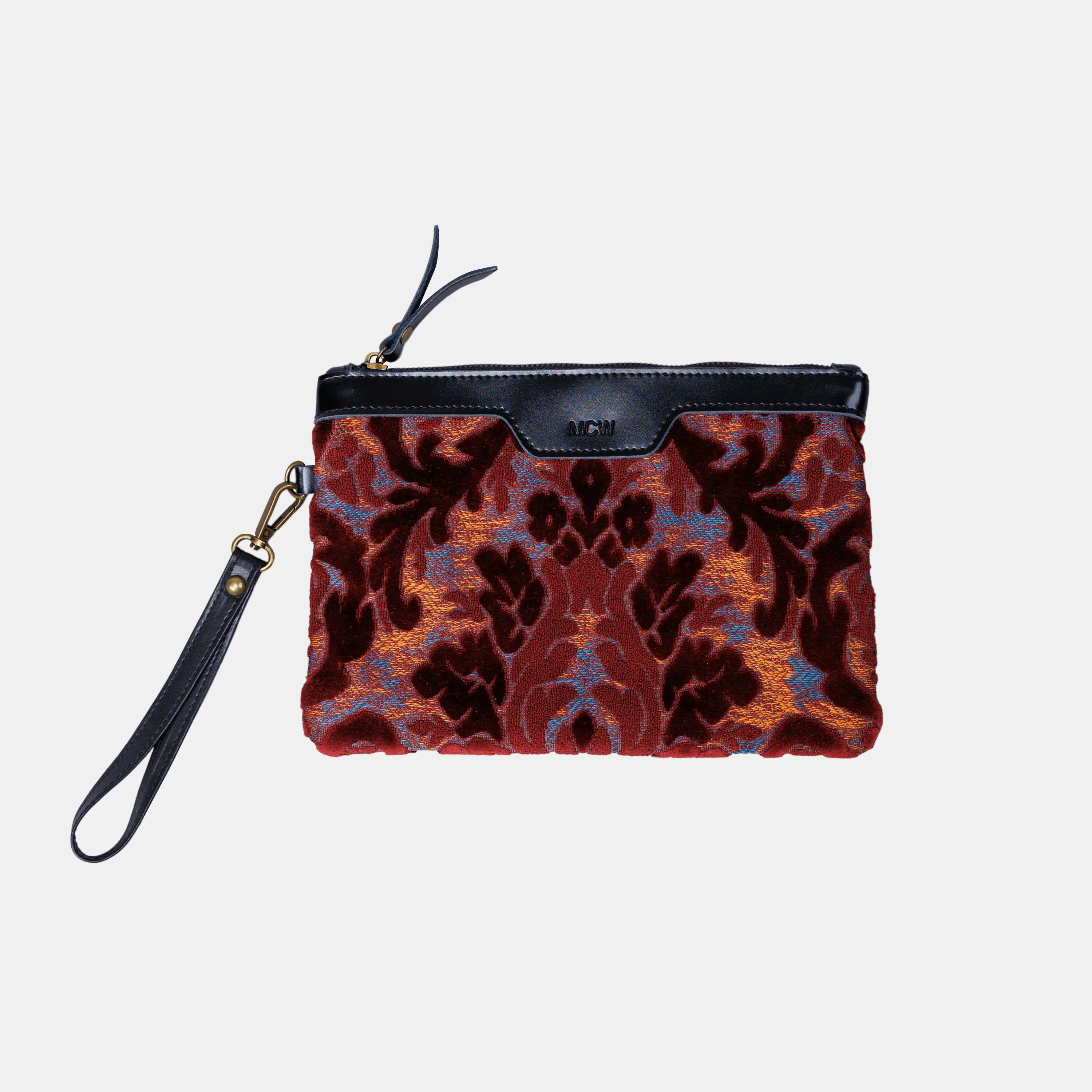 Burnout Velvet Wine Wristlet Clutch