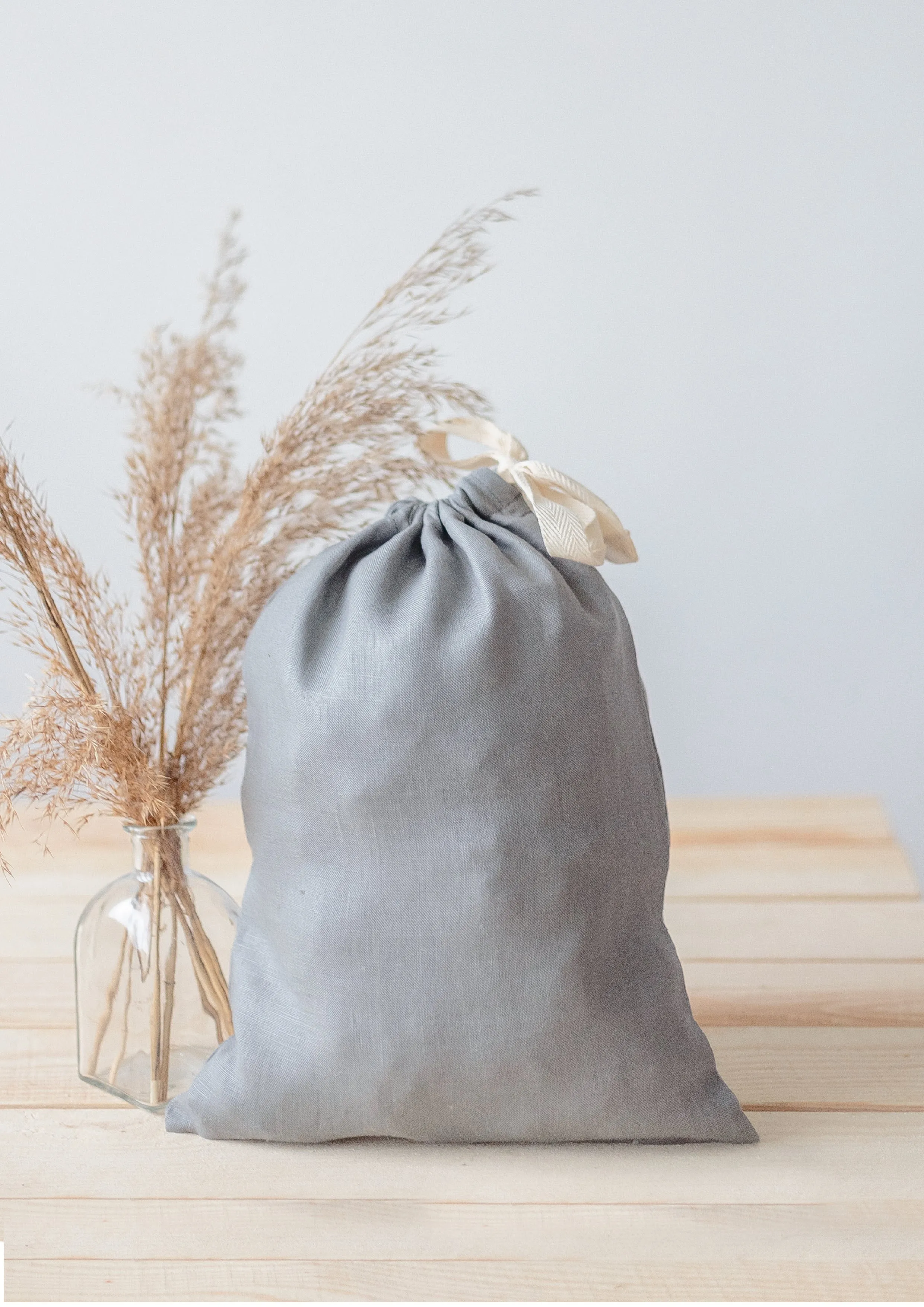 Charcoal Crey Linen Drawstring Storage Bag