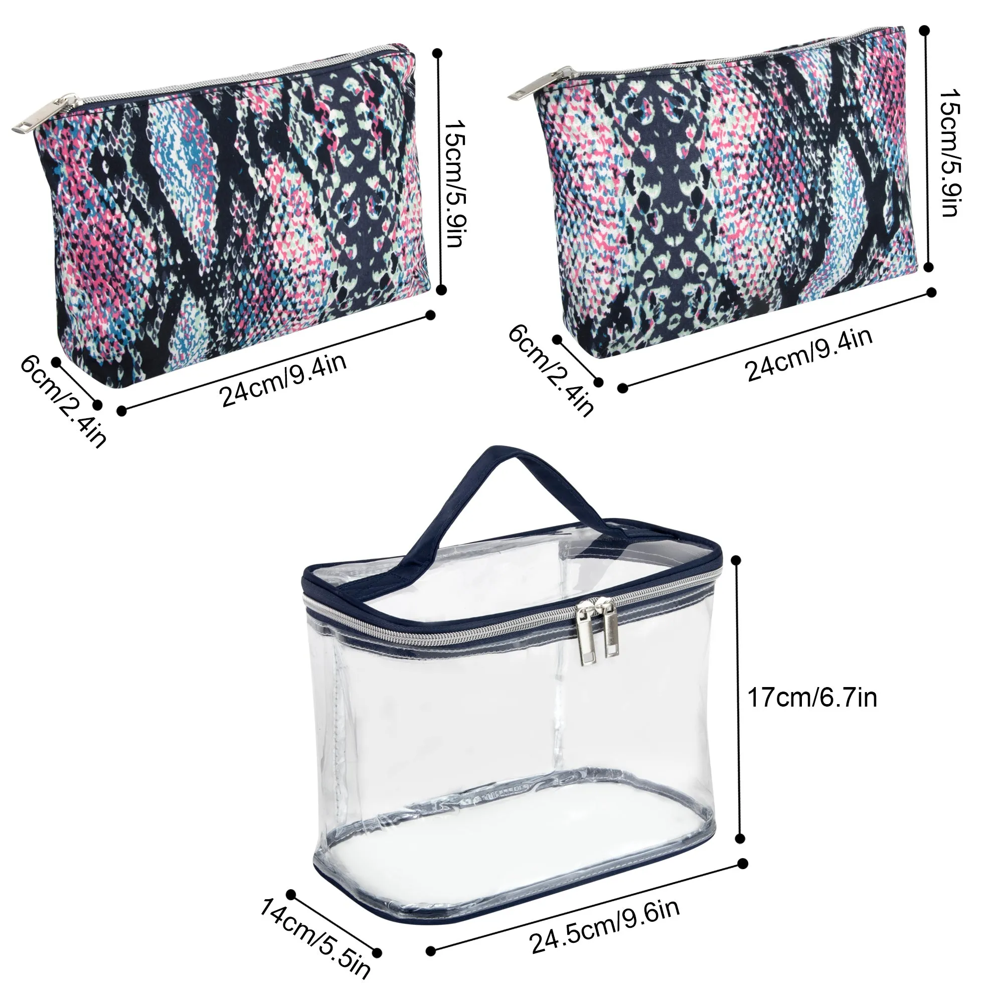 Clear Cosmetic Traveling Case With 2 Cosmetic Pouches