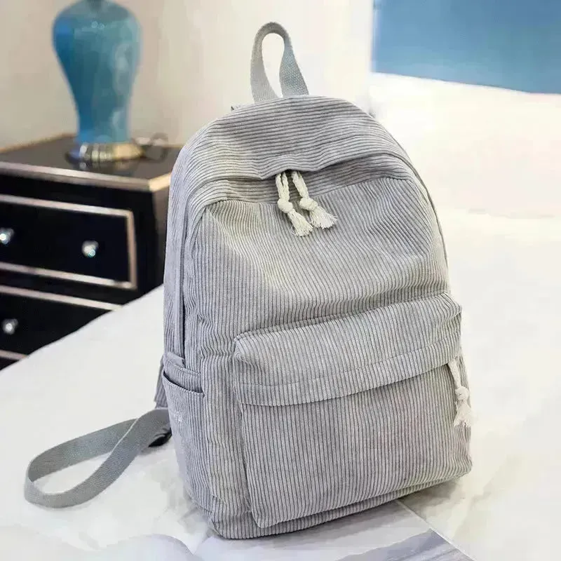 Corduroy Backpack Students Shoulder School Bags Bookbag