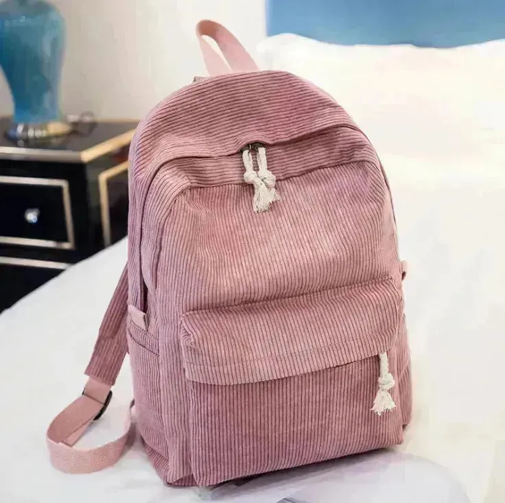 Corduroy Backpack Students Shoulder School Bags Bookbag