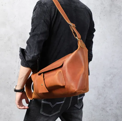 Crazy Horse Leather Messenger Bag Men Shoulder Bag Casual Crossbody Bag