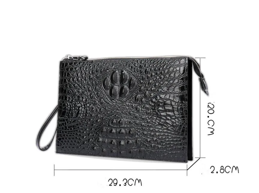 Crocodile Patterned Genuine Leather Underarm Bag for Men