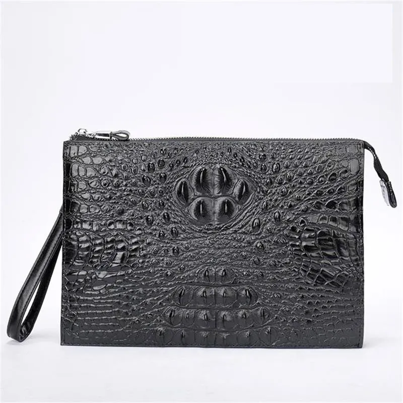 Crocodile Patterned Genuine Leather Underarm Bag for Men