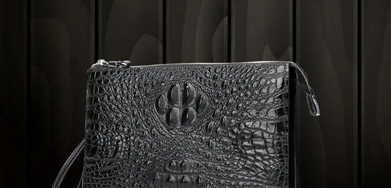 Crocodile Patterned Genuine Leather Underarm Bag for Men